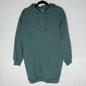 The Sweet Life Apparel Long Green Hoodie Tunic Mini Dress With Pockets S